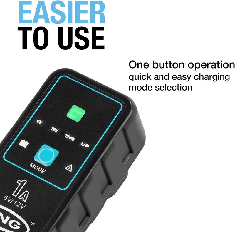 رينج شاحن وصيانة سيارة SMARTCHARGE 1A مع مشابك تمساح وتصميم فائق الصغر، متوافق مع بطاريات الليثيوم والرصاص والجيل والكالسيوم وEFB وAGM - Image 4