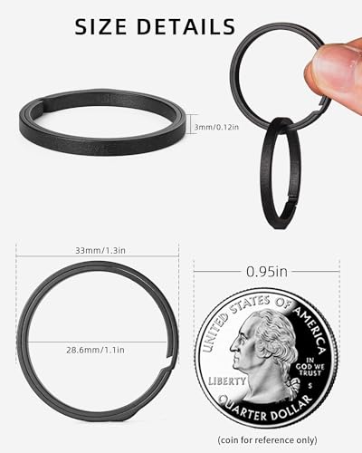 TISUR Titanium Key Rings, Side-Pushing Easy Open Keyrings, Heavy Duty Split Ring,Large Key Chain Rings for Car Keys, Carabiner Clip, Dog Tag - Image 2