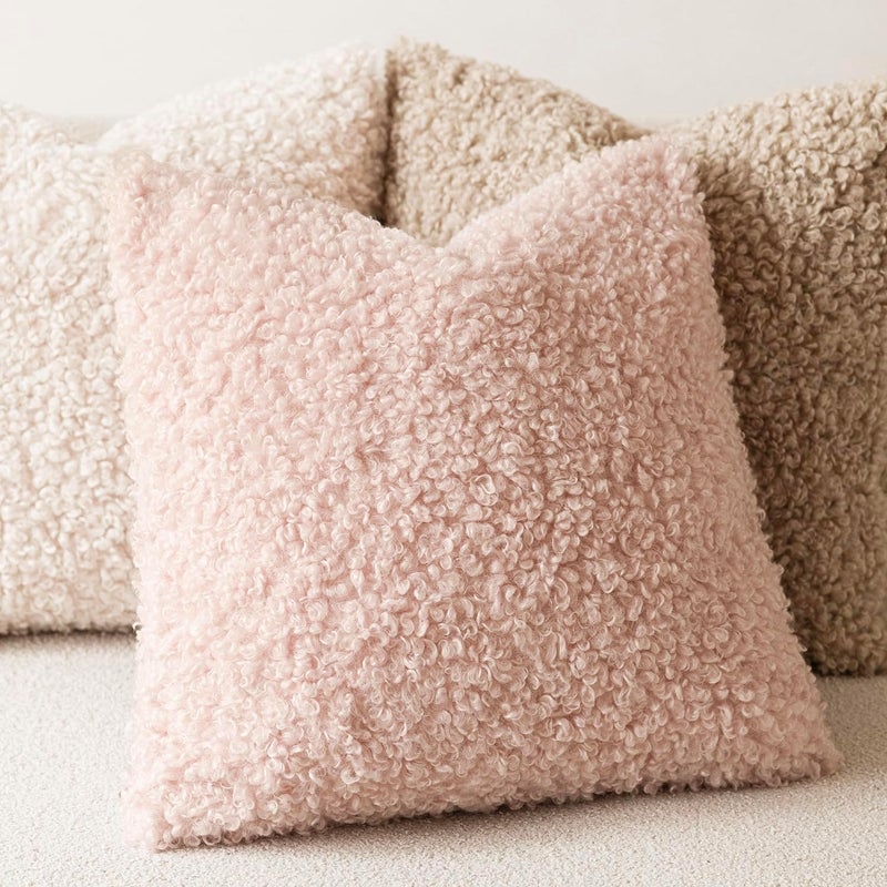Foindtower 2 Pieces 26x26 Inch Light Pink, Faux Fur Throw Pillow Cover Accent Sherpa Furry Pillow Covers Fuzzy Soft Pillowcases Cozy Sheepskin Decorative Fleece Cushion Case for Bed Couch Living Room - Image 4