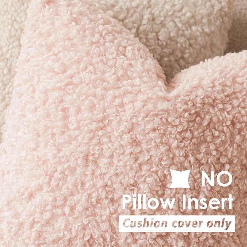 Foindtower 2 Pieces 26x26 Inch Light Pink, Faux Fur Throw Pillow Cover Accent Sherpa Furry Pillow Covers Fuzzy Soft Pillowcases Cozy Sheepskin Decorative Fleece Cushion Case for Bed Couch Living Room - Image 3
