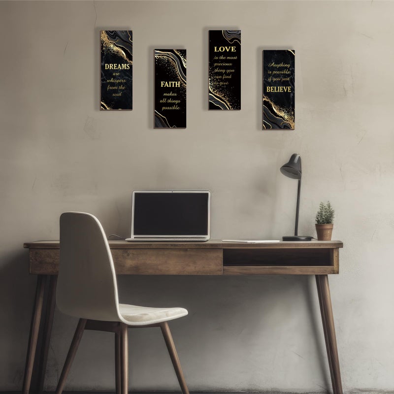 ONIZHITY 4 Pcs Black and Gold Bathroom Decor Gold Wall Decor with Dreams Faith Love Believe Wooden Rustic Marble Style Versatile Bathroom Accessories for Bedroom Living Room Kitchen(Black Gold 10X4) - Image 5