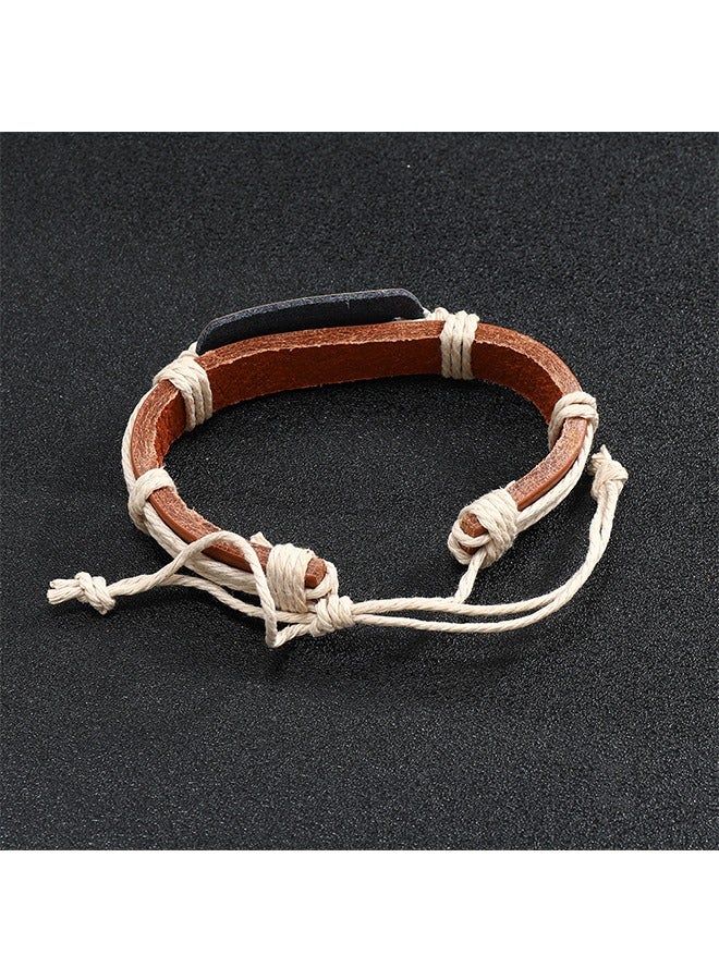 بيوند سوار جلدي على الطراز العرقي، ختم ساخن لسوار علامة السلام (بني) - Image 5