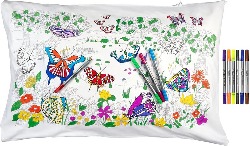 eatsleepdoodle - Coloring Pillowcase for Kids – Reusable DIY Pillow Cover with Washable Markers, Educational Arts & Crafts Activity for Boys & Girls, Fun Gift for Creative Play, Machine Washable - Image 1