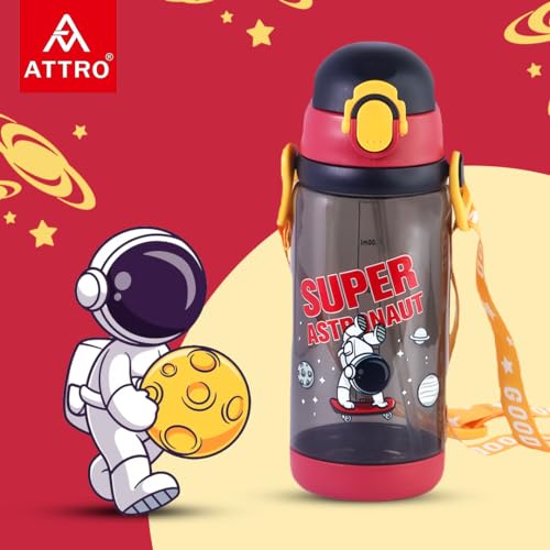 ATTRO Plastic Super Astro 600Ml Water Bottle A Stylish&Functional Bottle with Eye-Catching Print,Detachable Belt&Hydration Tracker Bpa-Free,Leak-Proof Ideal for School,Office&Outdoor-Coal Black - Image 2