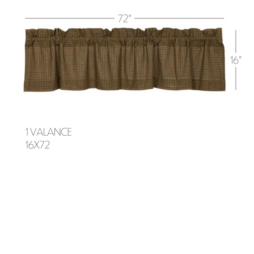 VHC Brands Tea Cabin Rustic 16"x72" Green Plaid Valance Rod Pocket Cotton Kitchen Window Curtains - Image 2