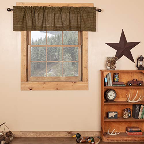 VHC Brands Tea Cabin Rustic 16"x72" Green Plaid Valance Rod Pocket Cotton Kitchen Window Curtains - Image 1