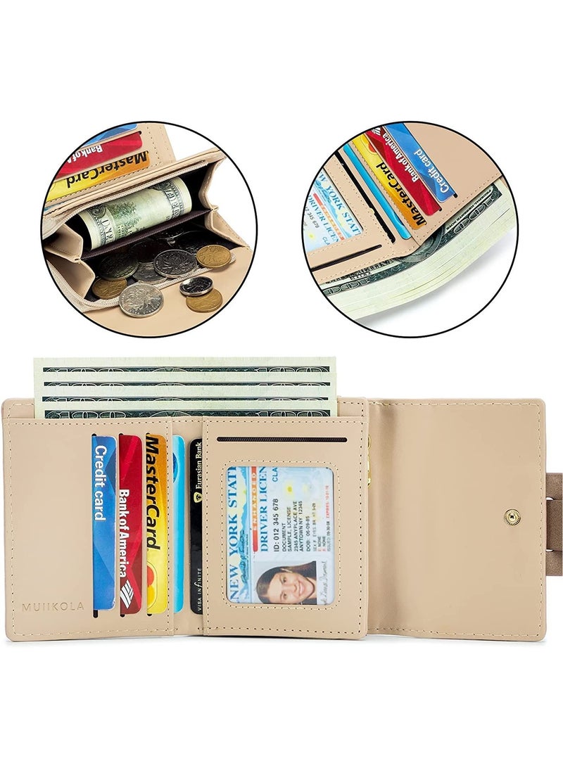 Women's Wallet, RFID Blocking Ladies Purse Women Leather Fashion Small Purse Clutch Holder Case Four Leaf Clover Coin Zipper Small Purse with Multiple Card Slots, Check Pattern Simple Coin Purse
