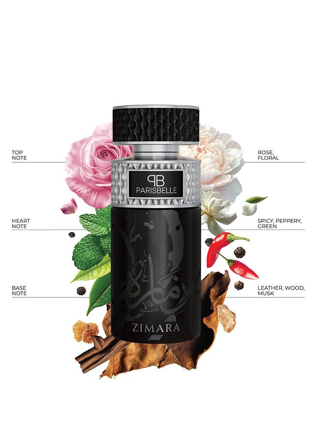 Parisbelle Zimara Oasis Collection Extrait De Parfum 100ml | Floral-Leather Unisex Fragrance with Rose, Musk & Vanilla - Image 2