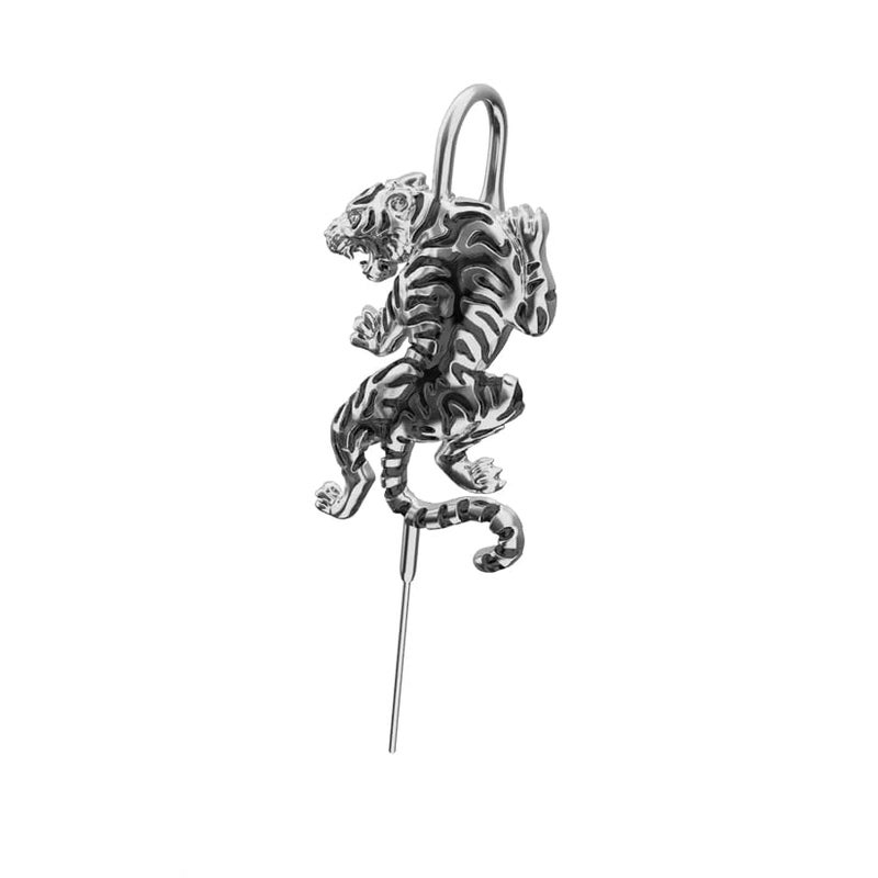 THE MEN THING POUNCE TIGER - Pure Titanium Steel Ear Crawler Hook Pin Cuff Earrings for Men & Boys - Image 1
