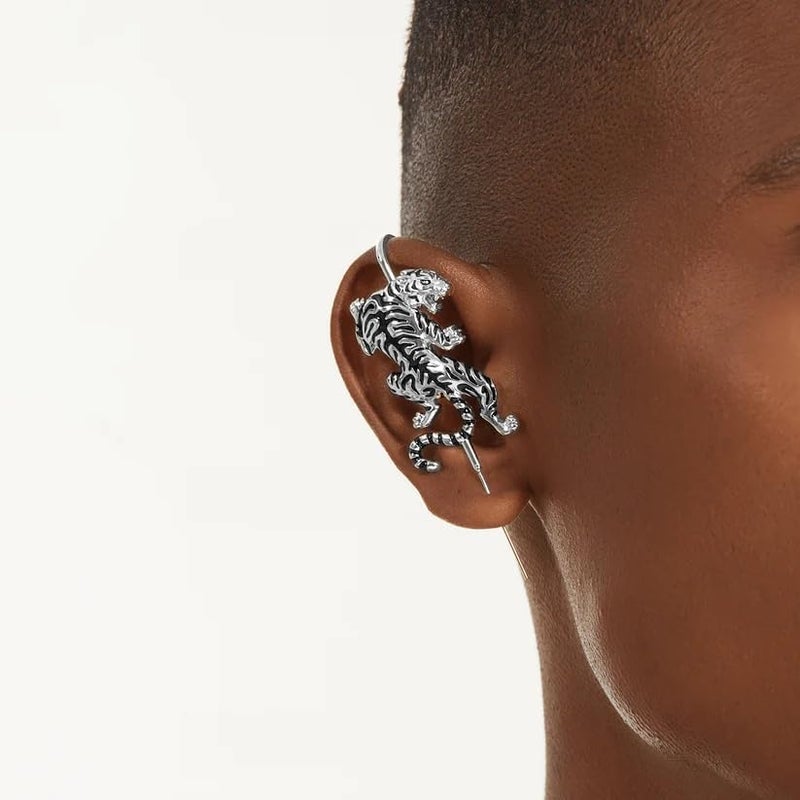 THE MEN THING POUNCE TIGER - Pure Titanium Steel Ear Crawler Hook Pin Cuff Earrings for Men & Boys - Image 2