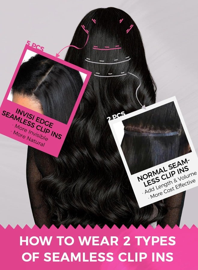 Lashey Invisi Edge & Seamless Clip in Hair Extensions Human Hair, 16 Inch 110g 7pcs(5pcs Invisi Edge& 2pcs Seamless) Real Virgin Human Hair Extensions, Natural Black Body Wave Hair - Image 3