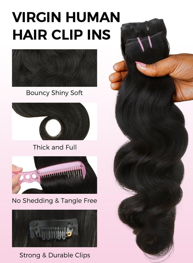 Lashey Invisi Edge & Seamless Clip in Hair Extensions Human Hair, 16 Inch 110g 7pcs(5pcs Invisi Edge& 2pcs Seamless) Real Virgin Human Hair Extensions, Natural Black Body Wave Hair - Image 5