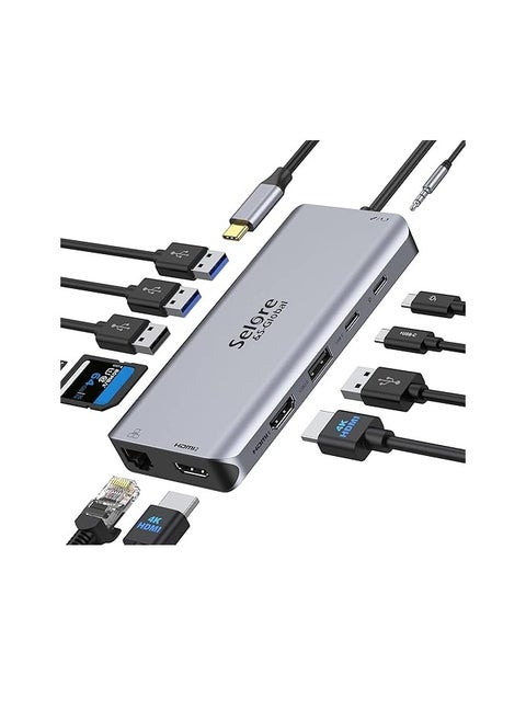 USB C Docking Station Dual HDMI 12 in 1 USB C Hub with Dual HDMI, 2 x USB 3.0 & 2 x USB 2.0, 100 W PD, USB C Data, SD & TF Card Reader, Gigabit Ethernet, 3.5 mm Audio/Mic, Compatible MacBook Pro and