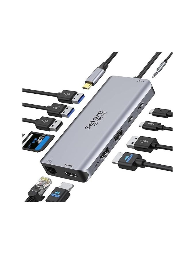 Generic USB C Docking Station Dual HDMI 12 in 1 USB C Hub with Dual HDMI, 2 x USB 3.0 & 2 x USB 2.0, 100 W PD, USB C Data, SD & TF Card Reader, Gigabit Ethernet, 3.5 mm Audio/Mic, Compatible MacBook Pro and  - Image 1