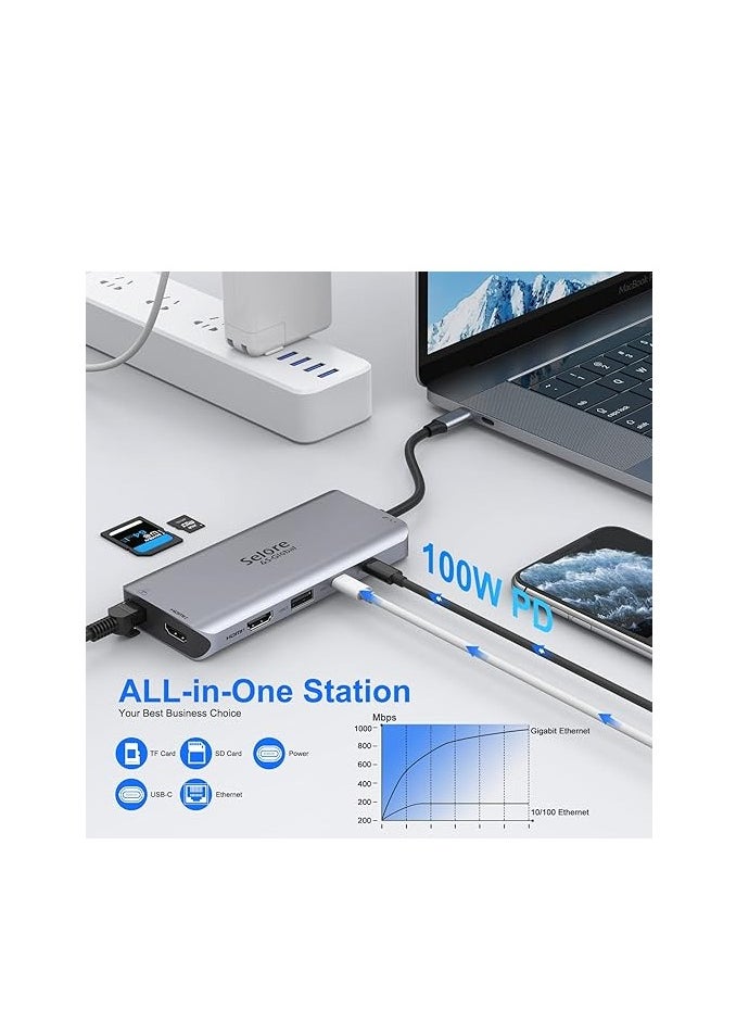 Generic USB C Docking Station Dual HDMI 12 in 1 USB C Hub with Dual HDMI, 2 x USB 3.0 & 2 x USB 2.0, 100 W PD, USB C Data, SD & TF Card Reader, Gigabit Ethernet, 3.5 mm Audio/Mic, Compatible MacBook Pro and  - Image 4