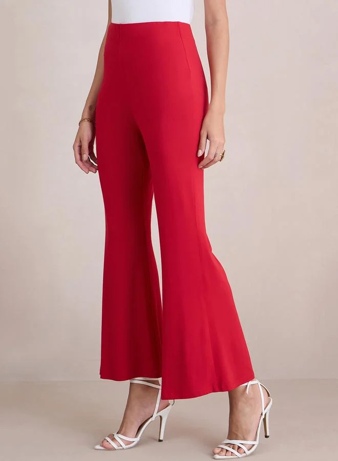 Femmella Red Knit Flared Pants