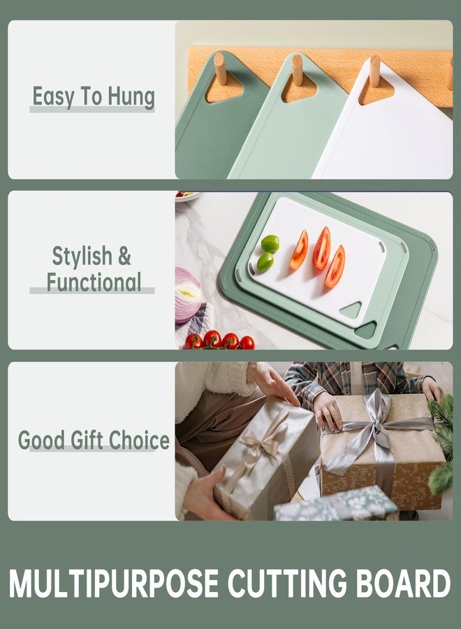 THETCHRY Plastic Cutting Board Set of 3-Cutting Boards for Kitchen BPA Free, Large-Small Chopping Boards Non-Slip for Cooking Camping Dishwasher Safe, Reversible, with Grip Handle, 15"×10"×0.25" Green - Image 5