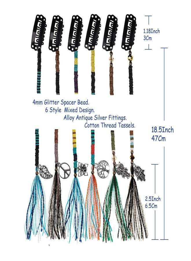 minihope 21 Inch Bright Spacer Bead Hair Wrap Set with Tassels, Hair Clips, and Retro Charm - 6 Styles for Women and Girls. - Image 5