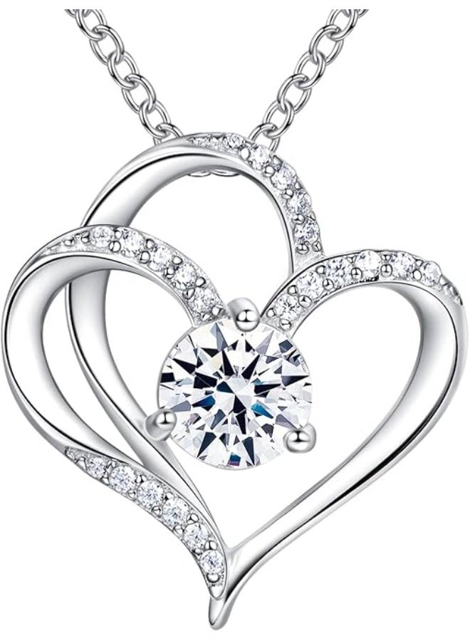 Heart Birthstone Necklaces for Women,925 Sterling Silver Love Heart Pendant Necklace,Mother’s Day Birthday Anniversary Valentine Jewelry Gift for Girlfriend Wife Mom Lady - Image 1