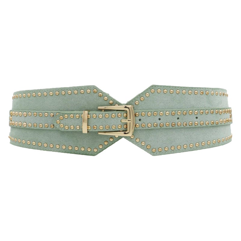 ZYALTFDC Green Vintage Cinch Wide Waist Elastic Belts for Women Dresses Western Wear Studded Dress Cinch Belts Ladies Fashion Stretch Thick Adjustable Retro Belt Girls Stretchy Rivets Waist Band - Image 1
