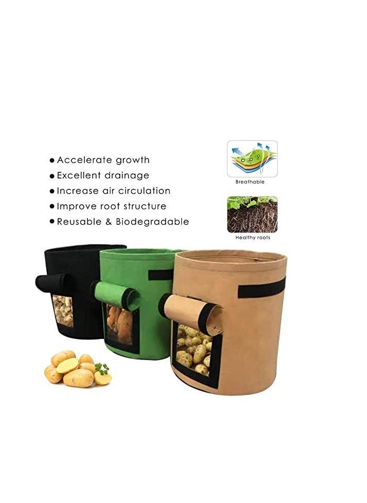 Mmmon - 3Pcs Grow Bags 10 Gallon With Fixed Reinforced Handlespack Nonwoven Nylon Materialgrow Flowers Strawberries Potatoes Carrots And Vegetables - Image 1