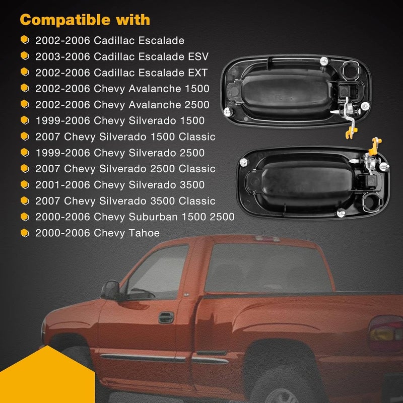 Gledewen Exterior Door Handle Front Left & Right Pair with Key Hole | for 1999-2007 Chevy Silverado Suburban Tahoe Avalanche GMC Sierra Yukon Cadillac Escalade | Replaces# 15034985, 15034986 - Image 3