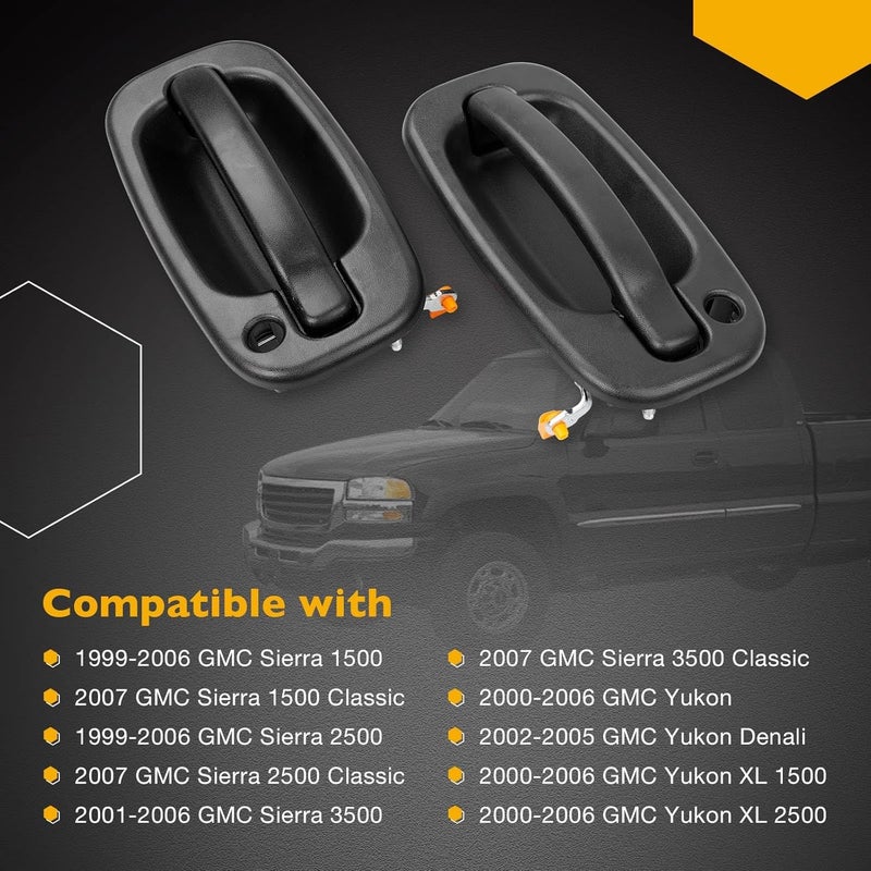 Gledewen Exterior Door Handle Front Left & Right Pair with Key Hole | for 1999-2007 Chevy Silverado Suburban Tahoe Avalanche GMC Sierra Yukon Cadillac Escalade | Replaces# 15034985, 15034986 - Image 2