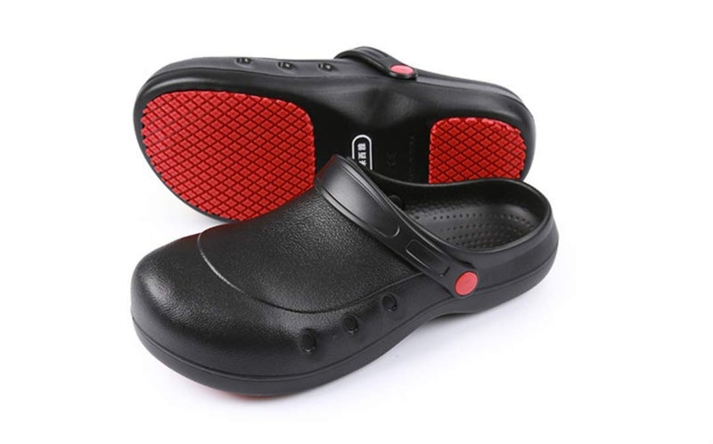 Men or Women Kitchen and Chef Shoes Safety Work Steel Toe Clog Black (Black, Adult, Men, 7.5, Numeric, US Footwear Size System, Wide)