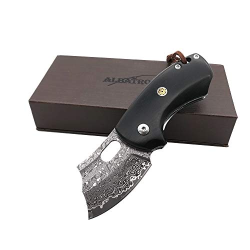 ALBATROSS Premium Folding Pocket Knife - EDC Mini VG10 Damascus Steel with 2" Blade - Ebony Wood Handle - Compact Outdoor Camping Knife with Gift Box - HGDK024 - Image 1