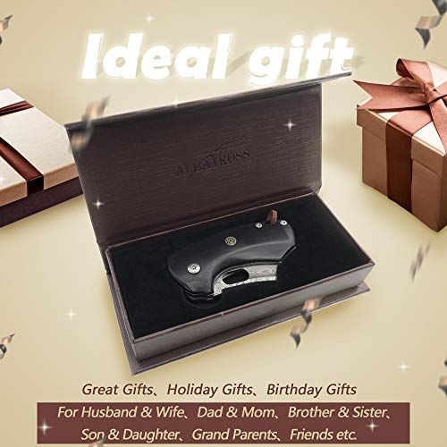 ALBATROSS Premium Folding Pocket Knife - EDC Mini VG10 Damascus Steel with 2" Blade - Ebony Wood Handle - Compact Outdoor Camping Knife with Gift Box - HGDK024 - Image 2