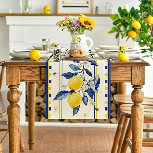 Artoid Mode Lemon Tree Flower Bee Summer Table Runner Seasonal Holiday Kitchen Dining Table Decoration for Home Party Indoor 13x72 Inch - Image 3