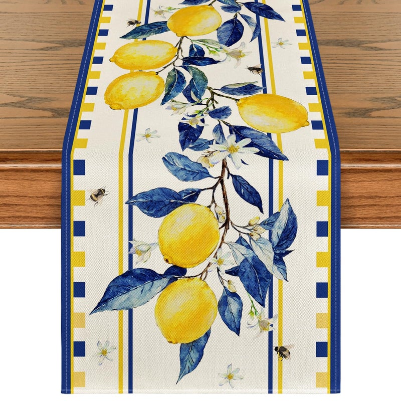 Artoid Mode Lemon Tree Flower Bee Summer Table Runner Seasonal Holiday Kitchen Dining Table Decoration for Home Party Indoor 13x72 Inch - Image 2