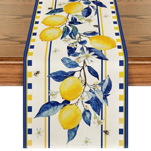 Artoid Mode Lemon Tree Flower Bee Summer Table Runner Seasonal Holiday Kitchen Dining Table Decoration for Home Party Indoor 13x72 Inch - Image 1