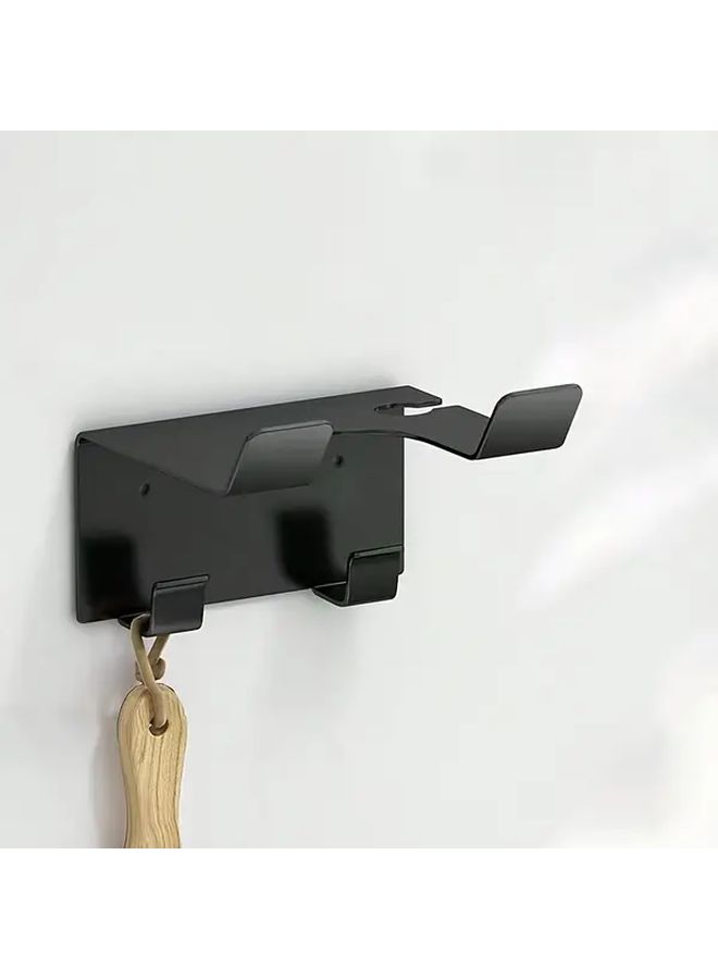 Heavy Duty Metal Wall Mounted Hair Dryer Stand With Shelf Black - Image 1