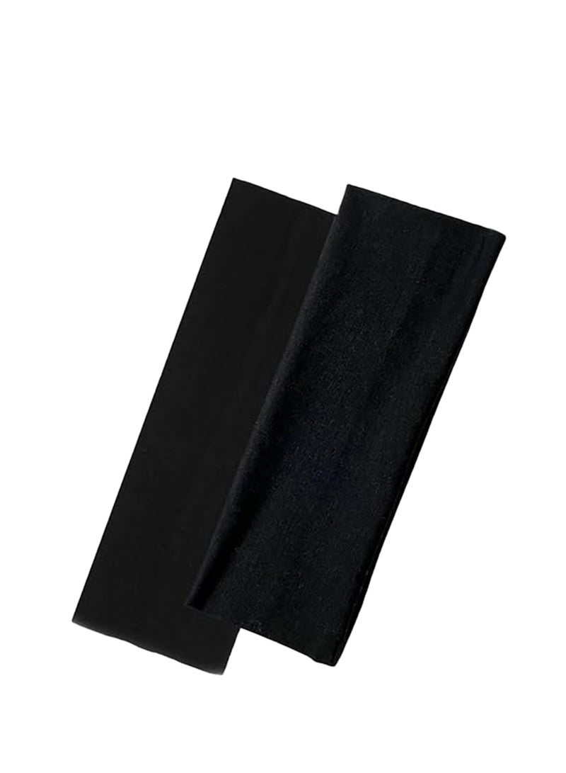 Wide Headbands for Women Men, 2 pack Black Fashion Headbands for Women's Hair, Soft Stretchy Hair Bands for Makeup, Yoga, Running, Sports - Image 2