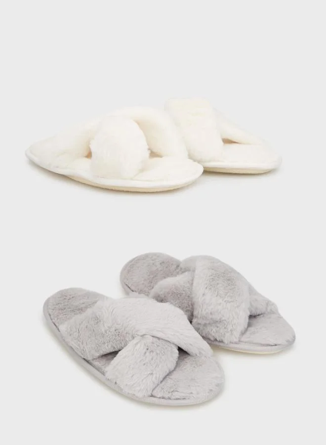 ليلا شبشب نسائي قطيفة ناعم بنقشة متقاطعة قطعتين