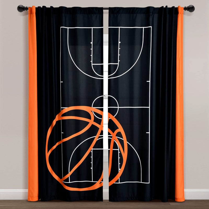 Lush Decor Lush Decor Basketball Game Window Curtain Panel Set Pair 52 W x 84 L Black  Orange  Kids Sports Themed Curtains 