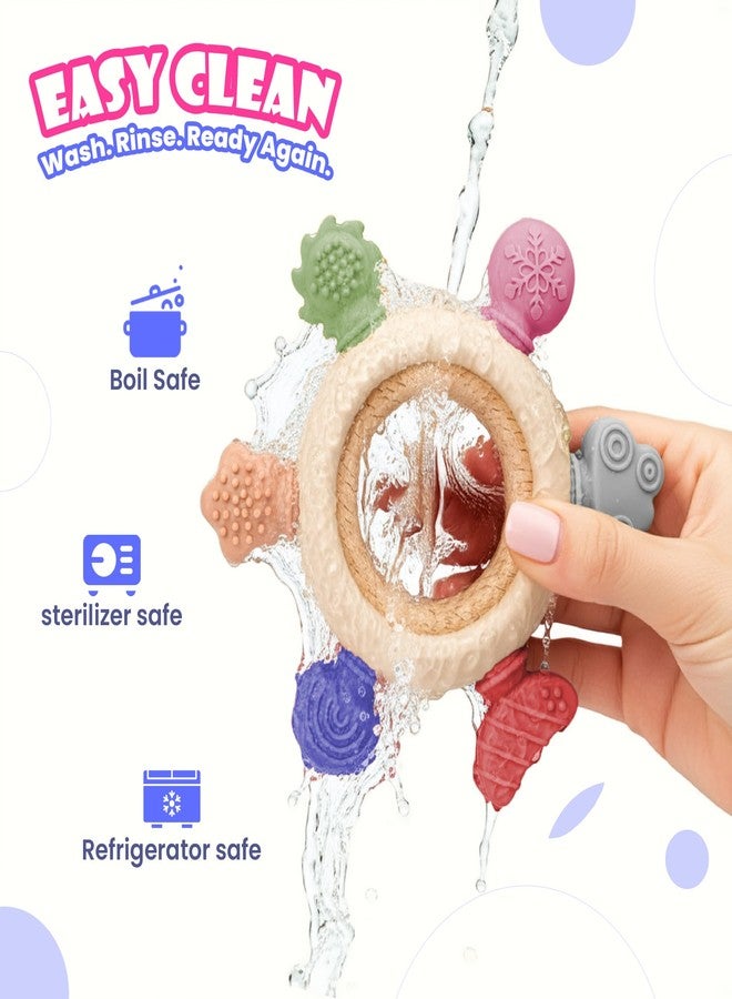 Mamarama Silicone & Wood Baby Teether - BPA-Free Teething Toy for 3+ Months, Soft Chewable Teether for Babies 0-6 Months, Natural Neem Wooden & Silicone Rattle for Gum & Teeth Relief, Best Rubber Sucker for Biting & Chewing (Color: Dark) - Image 5