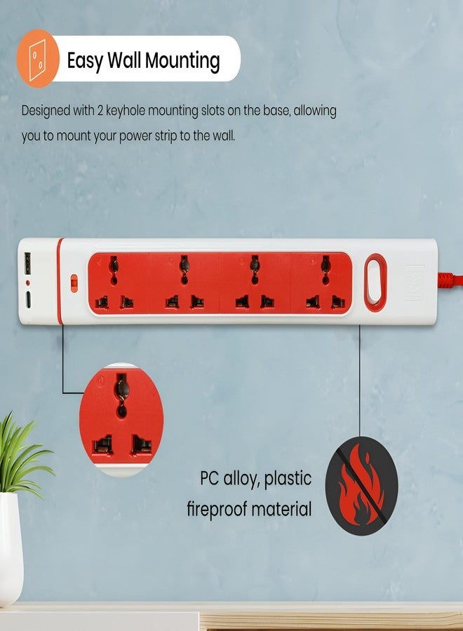 MX Heavy‑Duty Extension Board with USB & 18 W PD Charging - 4 Universal 3‑Pin Sockets, Spike Guard, Thermal & Overload Protection, 1.5 m Heavy‑Duty Cord - Image 3