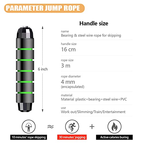 Redify Jump Rope,Jump Ropes for Fitness for Women Men and Kids,Speed Jumping Rope for Workout with Ball Bearings,Adjustable Skipping Rope for Exercise&Slim Body at Home School Gym (Green) - Image 2