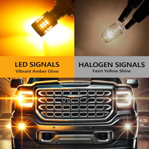 Zyvirexa 3157 LED Turn Signal Bulbs Compatible For GMC Sierra 1500 1999-2013 (Front/Rear) & 2500/3500 2000-2014 (Front), 1999-2014 (Rear), 3047 3057 4157 Bulb, Amber Yellow, Plug and Play, Pack of 2 - Image 2