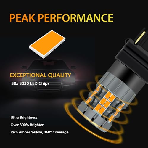 Zyvirexa 3157 LED Turn Signal Bulbs Compatible For GMC Sierra 1500 1999-2013 (Front/Rear) & 2500/3500 2000-2014 (Front), 1999-2014 (Rear), 3047 3057 4157 Bulb, Amber Yellow, Plug and Play, Pack of 2 - Image 4