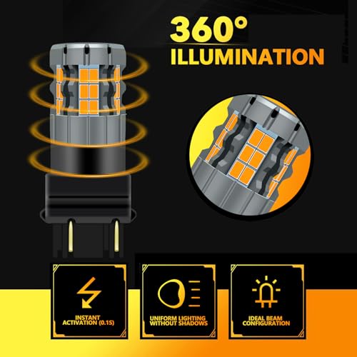 Zyvirexa 3157 LED Turn Signal Bulbs Compatible For GMC Sierra 1500 1999-2013 (Front/Rear) & 2500/3500 2000-2014 (Front), 1999-2014 (Rear), 3047 3057 4157 Bulb, Amber Yellow, Plug and Play, Pack of 2 - Image 3