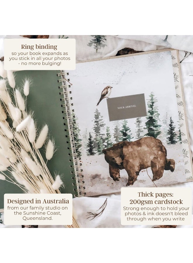 بيتشلي Unisex Baby Memory Book | Minimalist Baby First Year Keepsake for Milestones | Baby Books First Year Memory Book | Simple Baby Scrapbook for Boy Girl Milestones | Natural Linen Woodland - Image 3