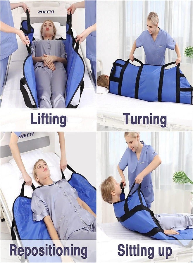 Generic Positioning Bed Pad with Reinforced Handles Hospital Sheets Multipurpose Transfer Board Belts Patient Lift Elderly Assistance Incontinence Mattress for Turning Lifting Repositioning Reusable Washable Underpads 420D Oxford Fabric Blue - Image 4