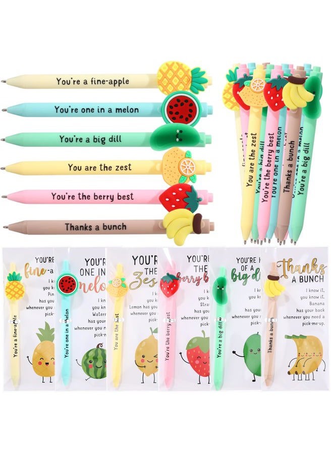 Dunzoom 24 Sets Funny Positive Fruit Pen Gifts Bulk Motivational Fruit Ballpoint Pens with Affirmation Encouragement Quotes Cards Appreciation Gifts Team Building Party Favor for Coworker Teacher - Image 1