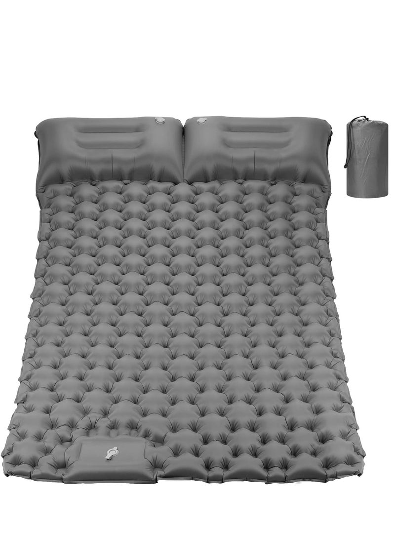 Generic Double Sleeping Pad for Camping,196×125×10 Large Self Inflating Camping Sleeping Pad with Pillow Built-in Pump Portable 2 Person Camping Mat for Backpacking, Hiking, Tent Air Mattress (Grey) - Image 1