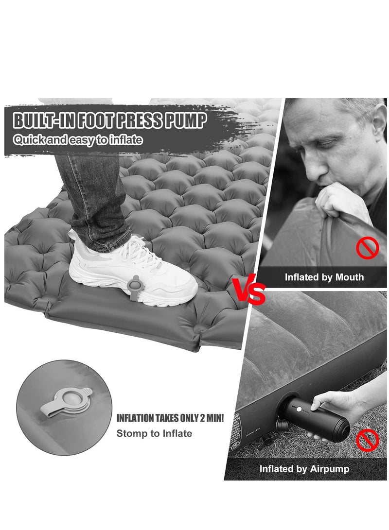 Generic Double Sleeping Pad for Camping,196×125×10 Large Self Inflating Camping Sleeping Pad with Pillow Built-in Pump Portable 2 Person Camping Mat for Backpacking, Hiking, Tent Air Mattress (Grey) - Image 3