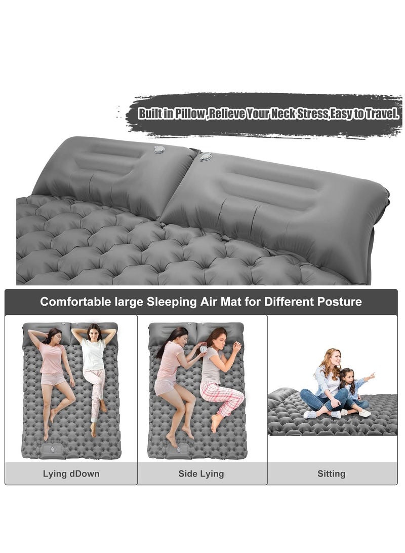 Generic Double Sleeping Pad for Camping,196×125×10 Large Self Inflating Camping Sleeping Pad with Pillow Built-in Pump Portable 2 Person Camping Mat for Backpacking, Hiking, Tent Air Mattress (Grey) - Image 4