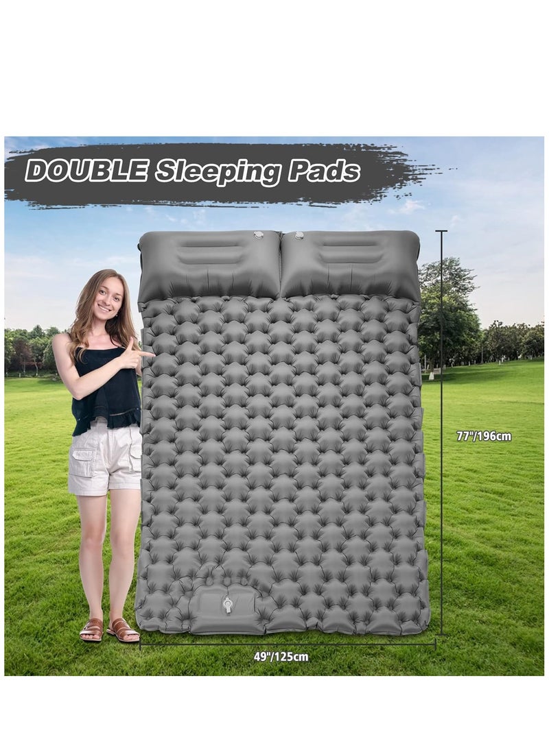 Generic Double Sleeping Pad for Camping,196×125×10 Large Self Inflating Camping Sleeping Pad with Pillow Built-in Pump Portable 2 Person Camping Mat for Backpacking, Hiking, Tent Air Mattress (Grey) - Image 2